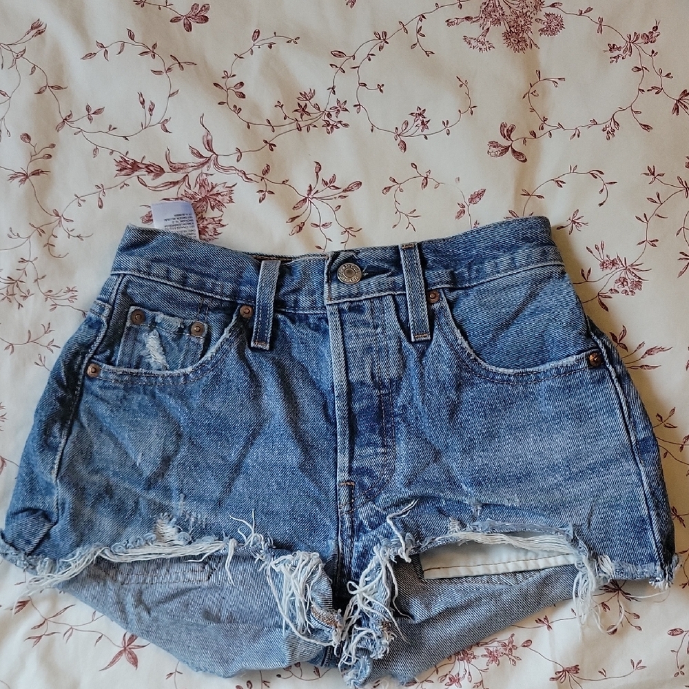 Levi's Blue Jean Shorts High-Waisted Distressed